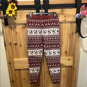 Forever 21 Burgundy and White Reindeer Leggings